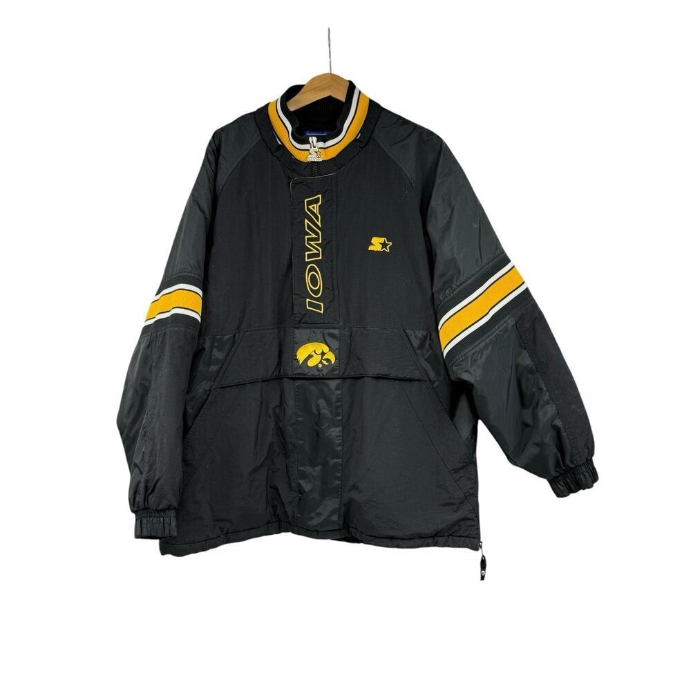 Vintage Iowa Hawkeyes Starter Puffer 1/4 Zip Jacket Size Large Black Yellow 90s